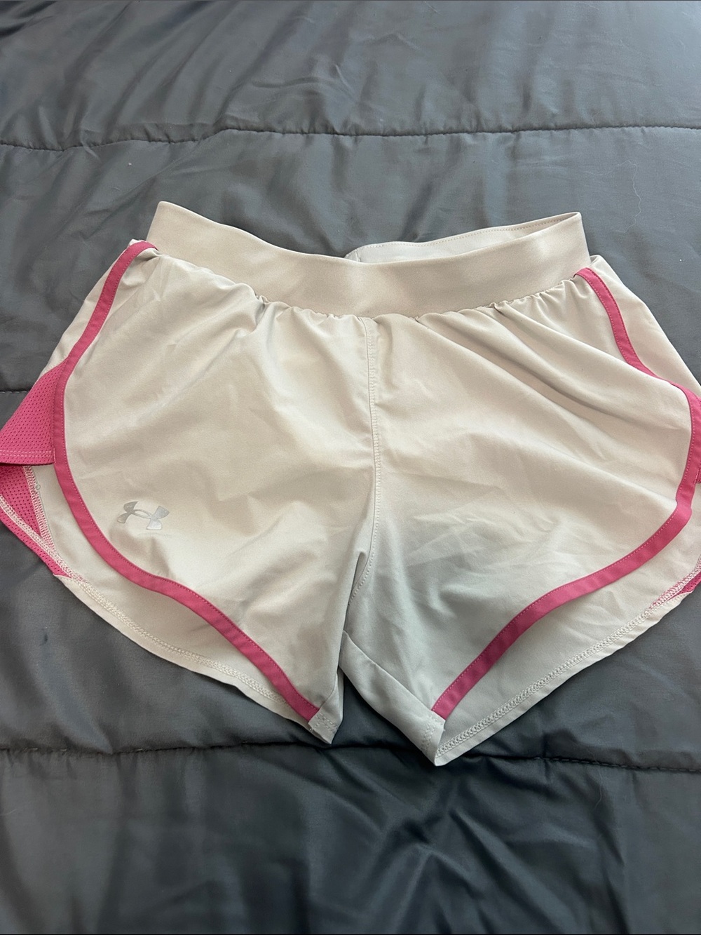 Under Armour White Women’s Athletic Shorts with Pink Trim